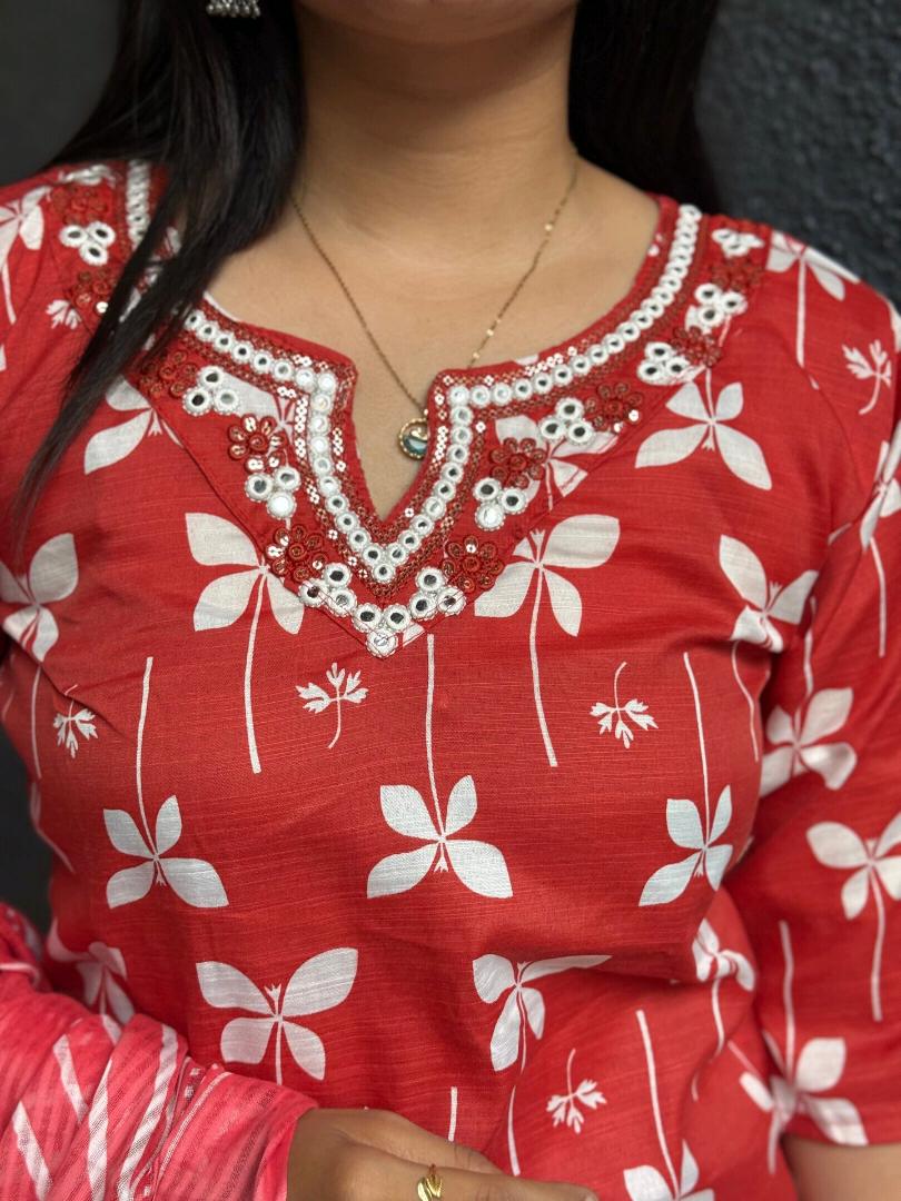 CRIMSON BLOOM COTTON SUIT SET