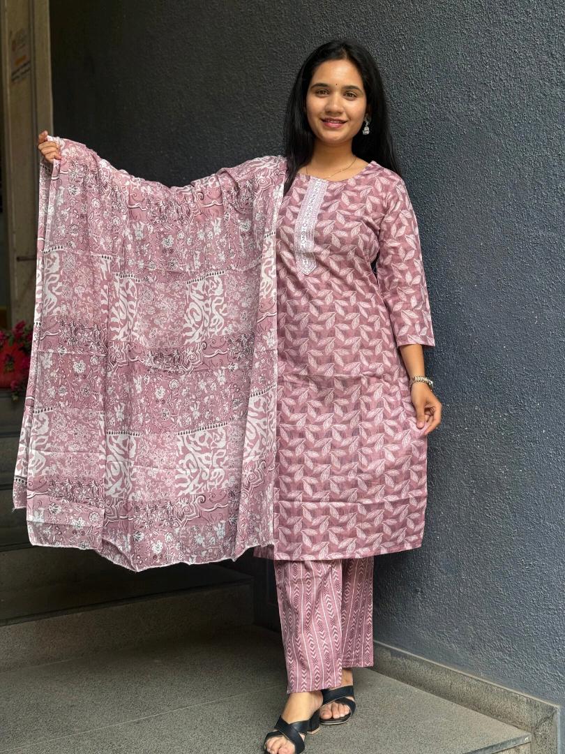 Dusty Rose Elegance Cotton Suit Set