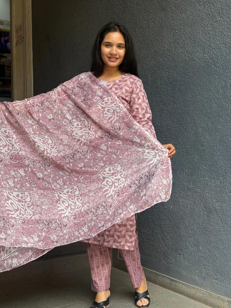 Dusty Rose Elegance Cotton Suit Set