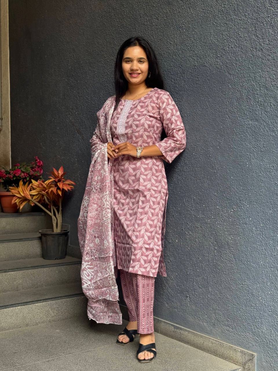 Dusty Rose Elegance Cotton Suit Set