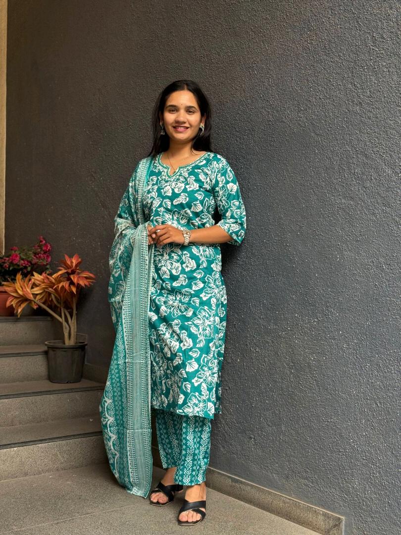 EMERALD BLOOM COTTON SUIT SET
