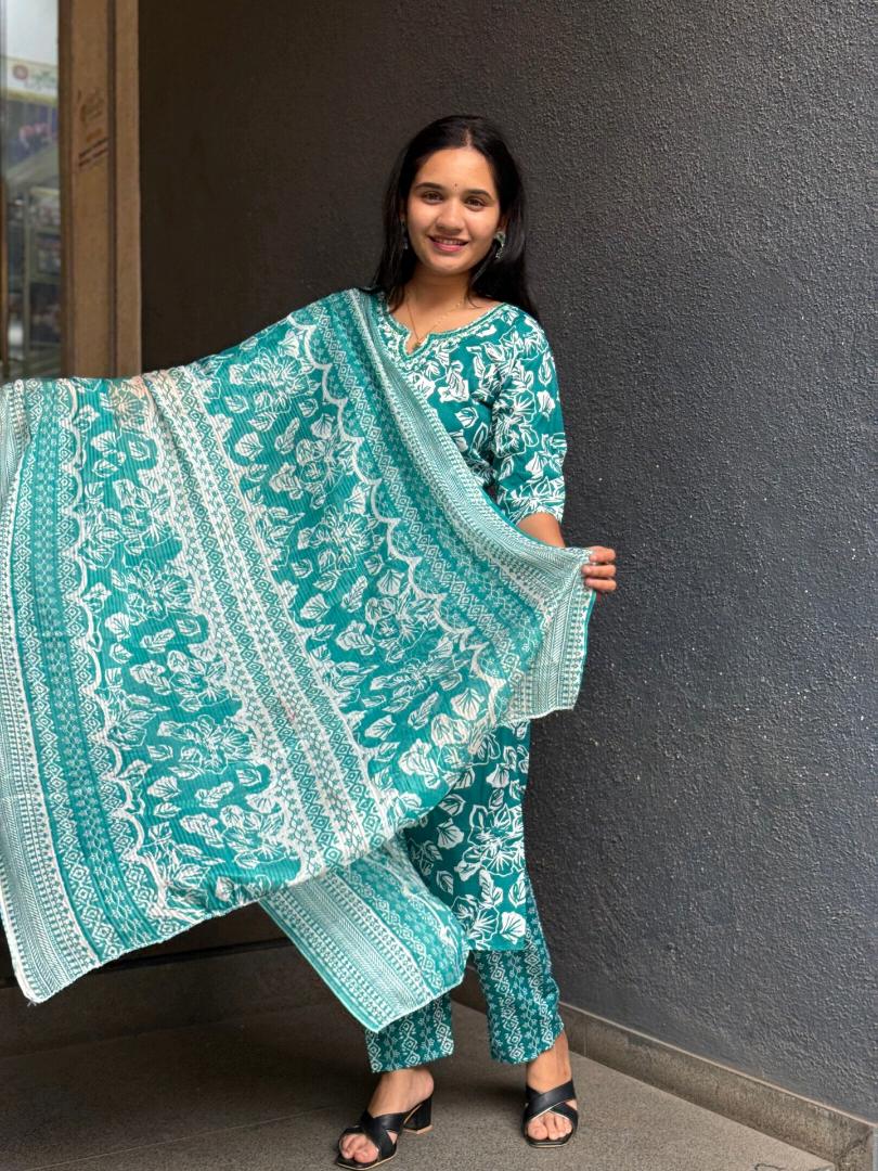 EMERALD BLOOM COTTON SUIT SET