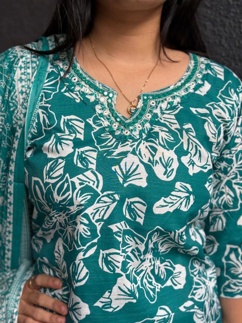 EMERALD BLOOM COTTON SUIT SET