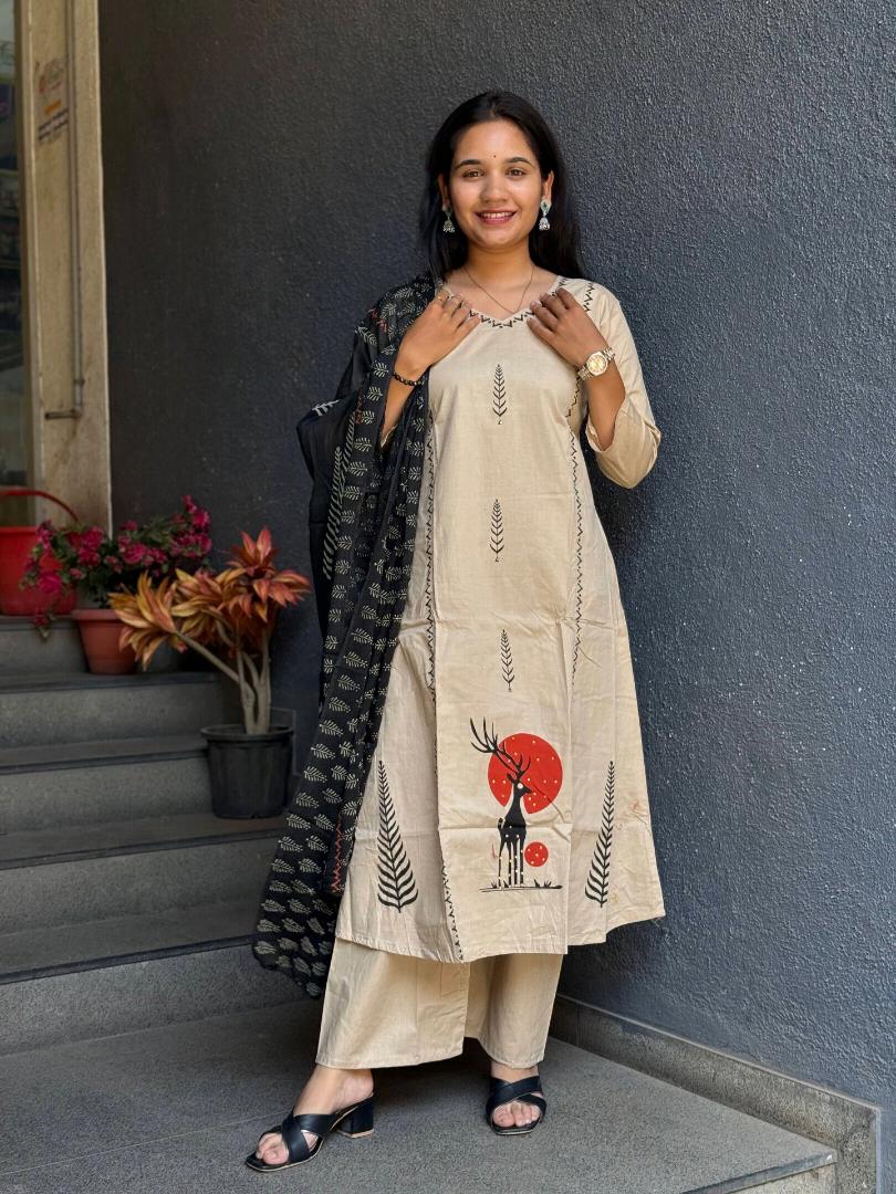 IVORY NOIR DABU COTTON SUIT SET