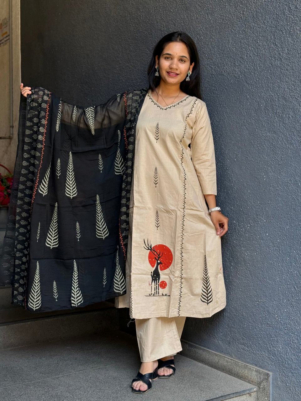 IVORY NOIR DABU COTTON SUIT SET