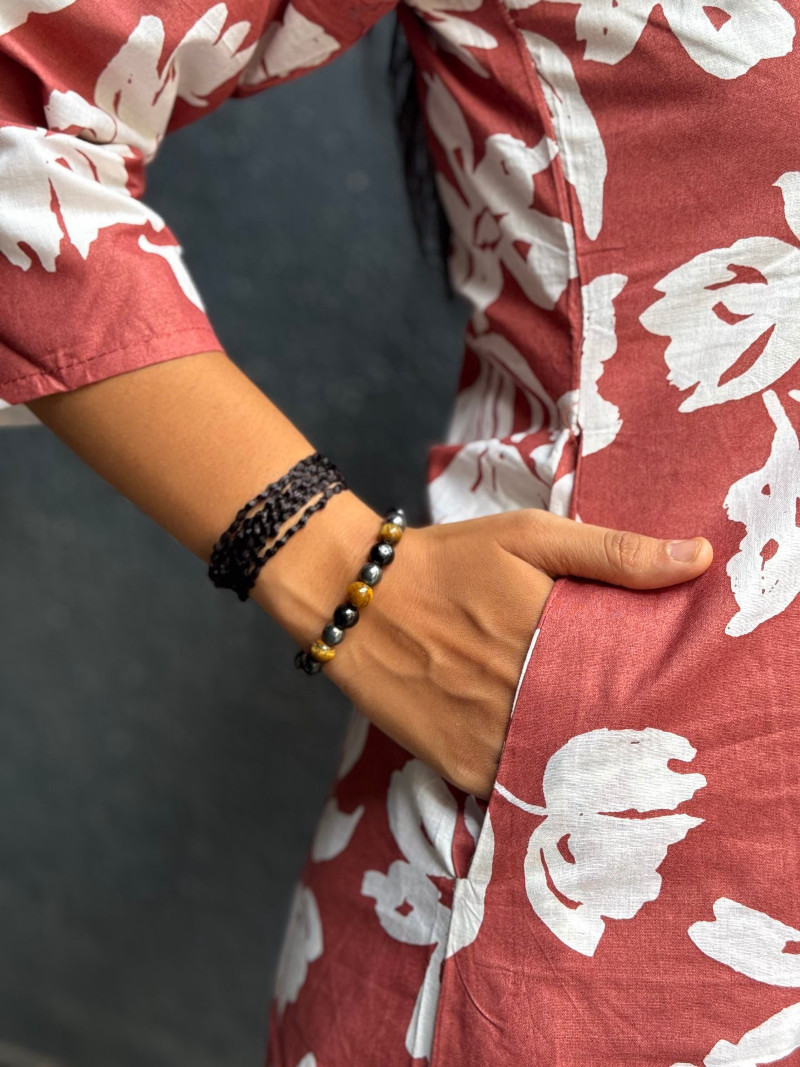 MAROON FLORAL COTTON KURTI WITH LAYERED HEM