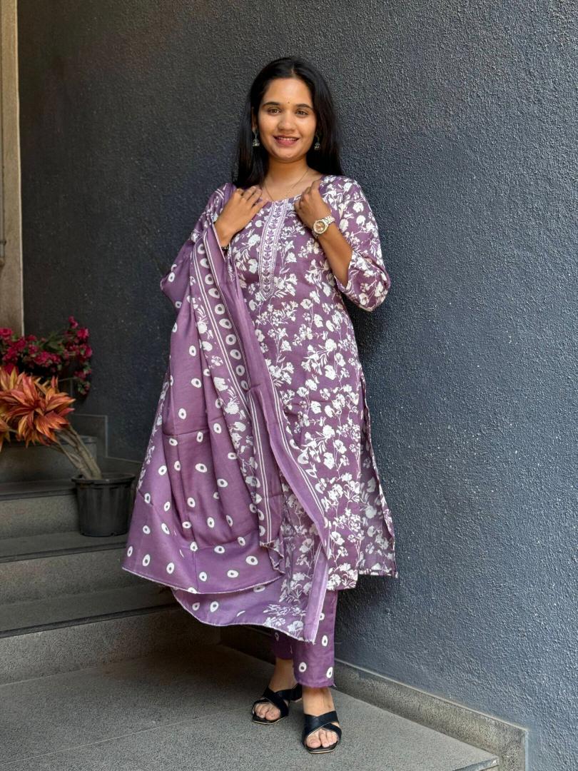 MAUVE BLOSSOM COTTON SUIT SET