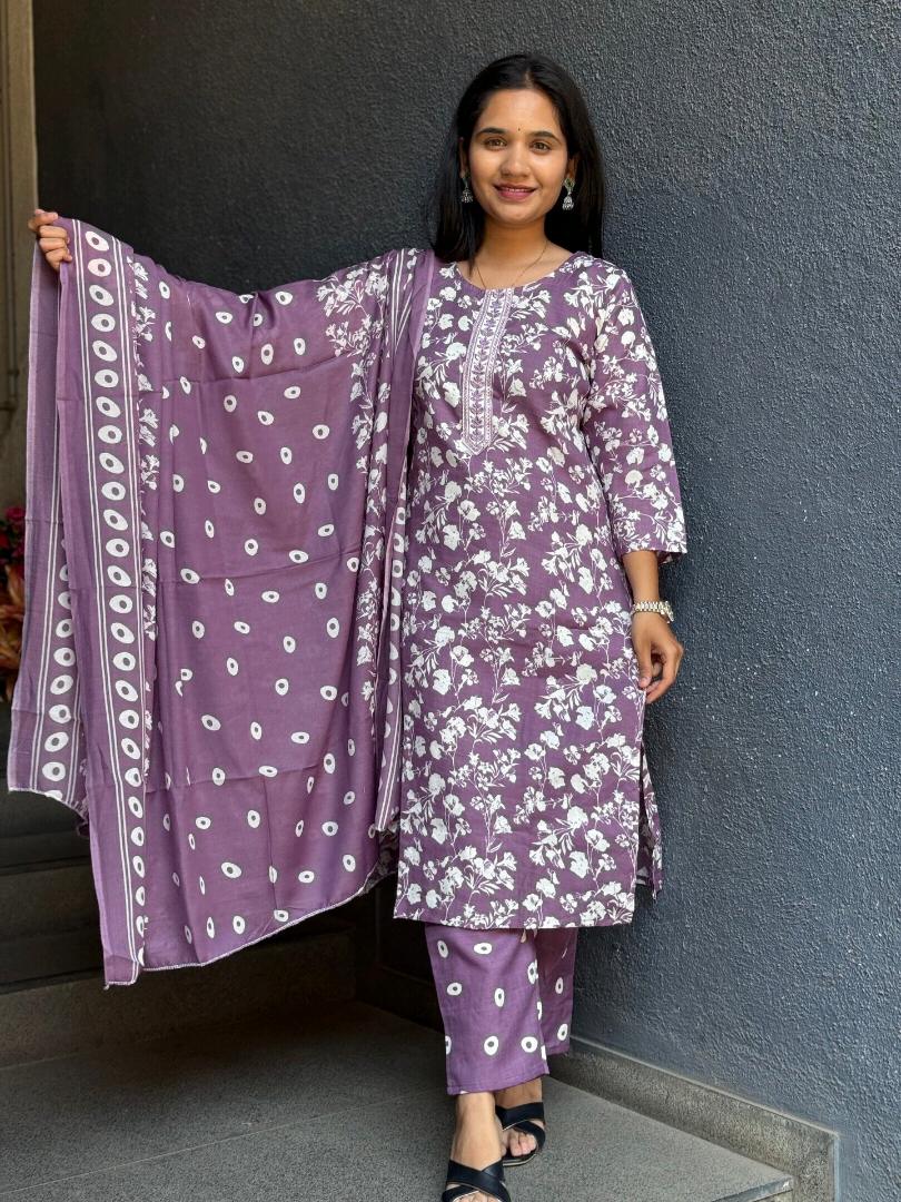 MAUVE BLOSSOM COTTON SUIT SET