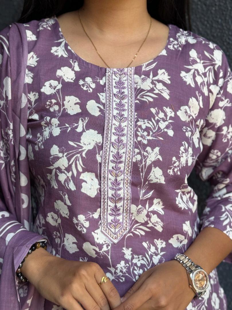 MAUVE BLOSSOM COTTON SUIT SET