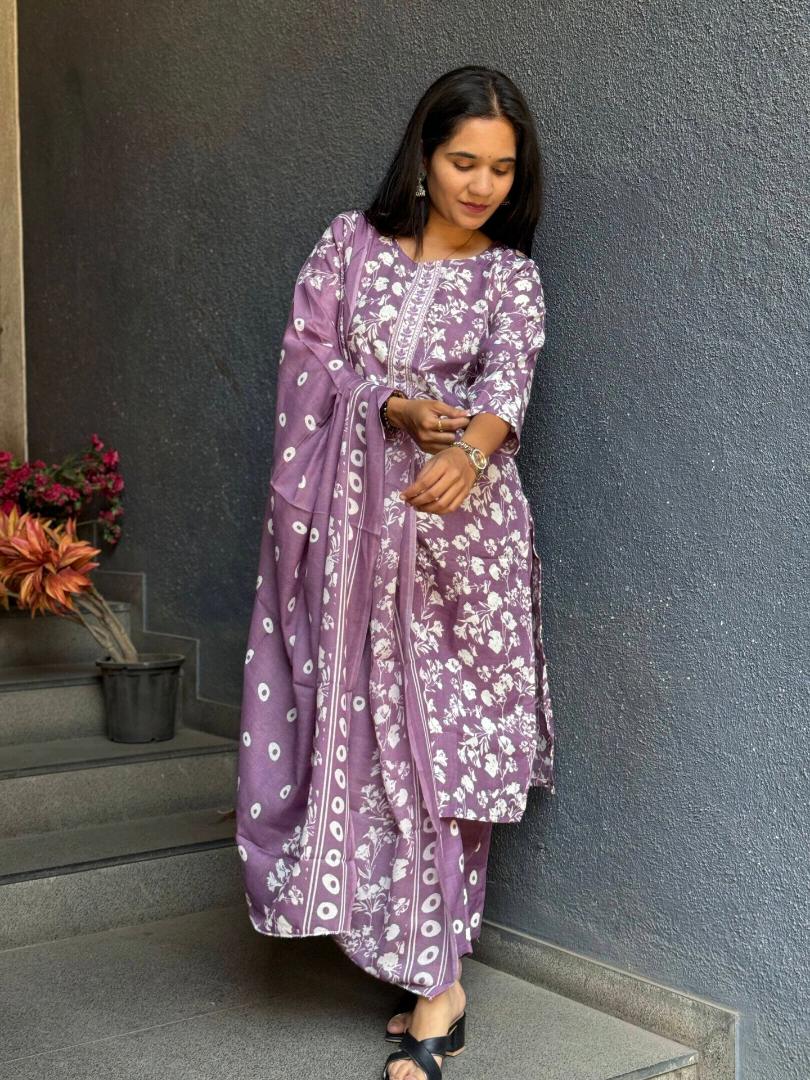 MAUVE BLOSSOM COTTON SUIT SET