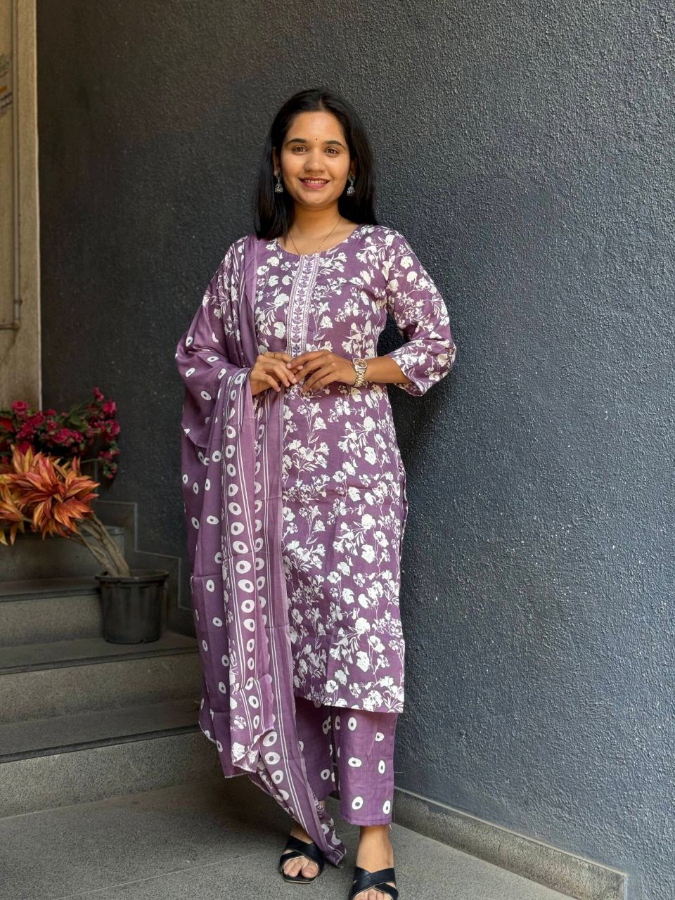 MAUVE BLOSSOM COTTON SUIT SET