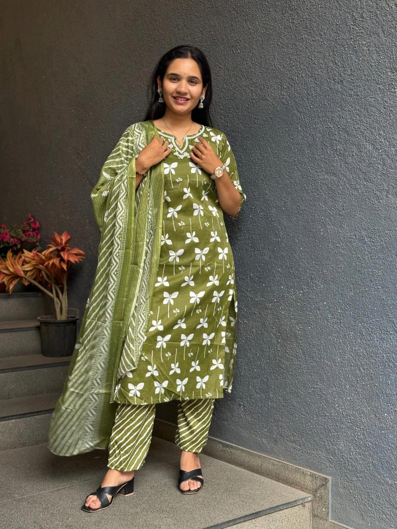 OLIVE BLOOM COTTON SUIT SET