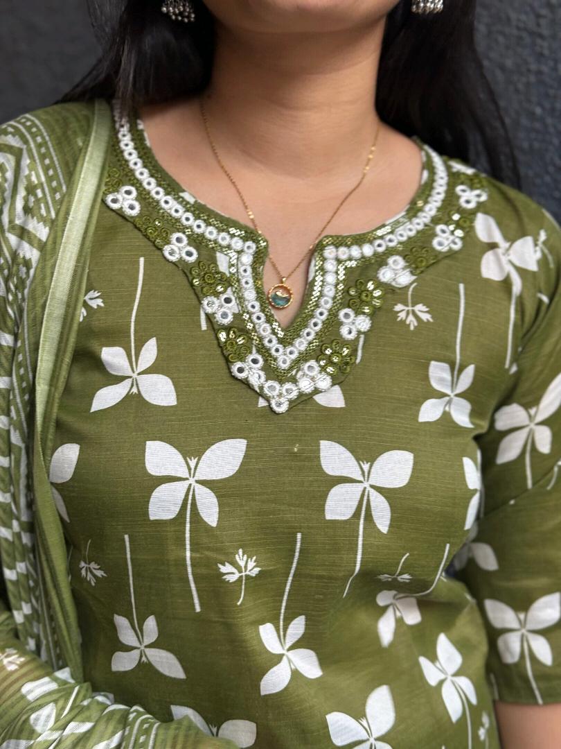OLIVE BLOOM COTTON SUIT SET