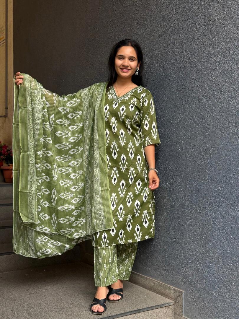 OLIVE IKAT GRACE COTTON SUIT SET
