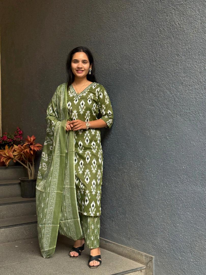 OLIVE IKAT GRACE COTTON SUIT SET