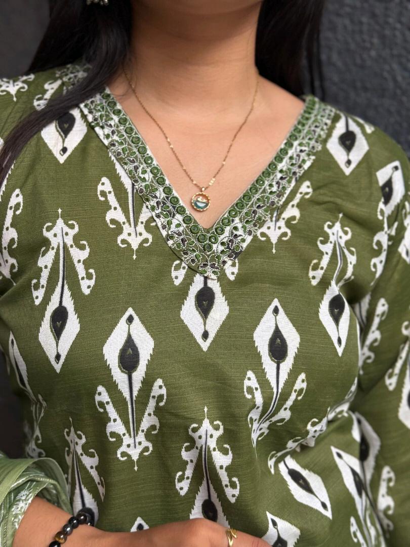 OLIVE IKAT GRACE COTTON SUIT SET