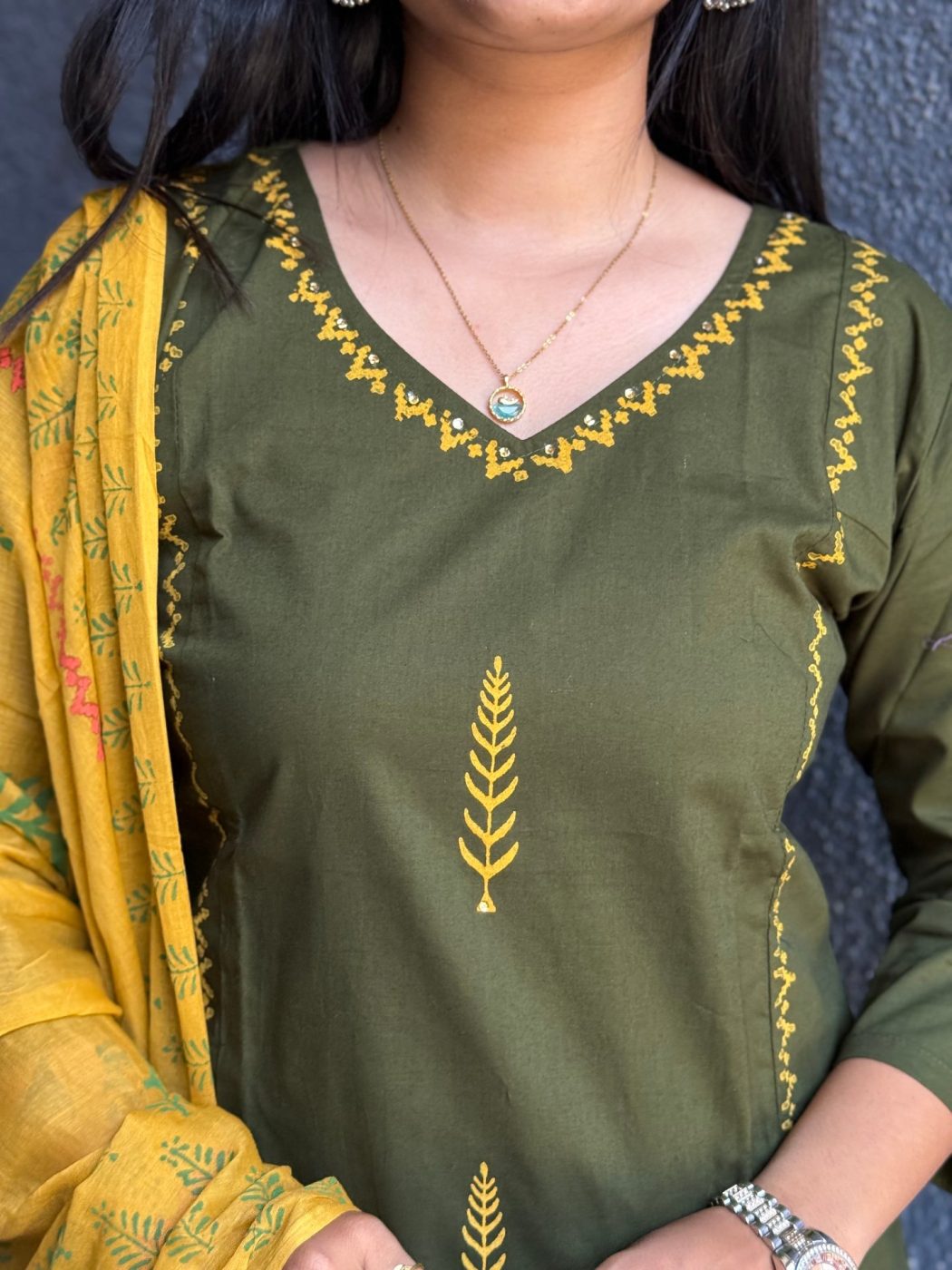 Olive Sun Dabu Cotton Suit Set