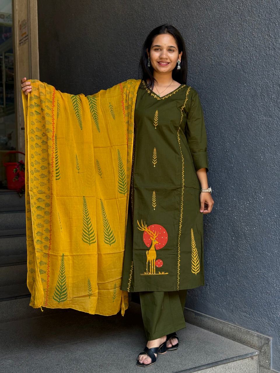 Olive Sun Dabu Cotton Suit Set