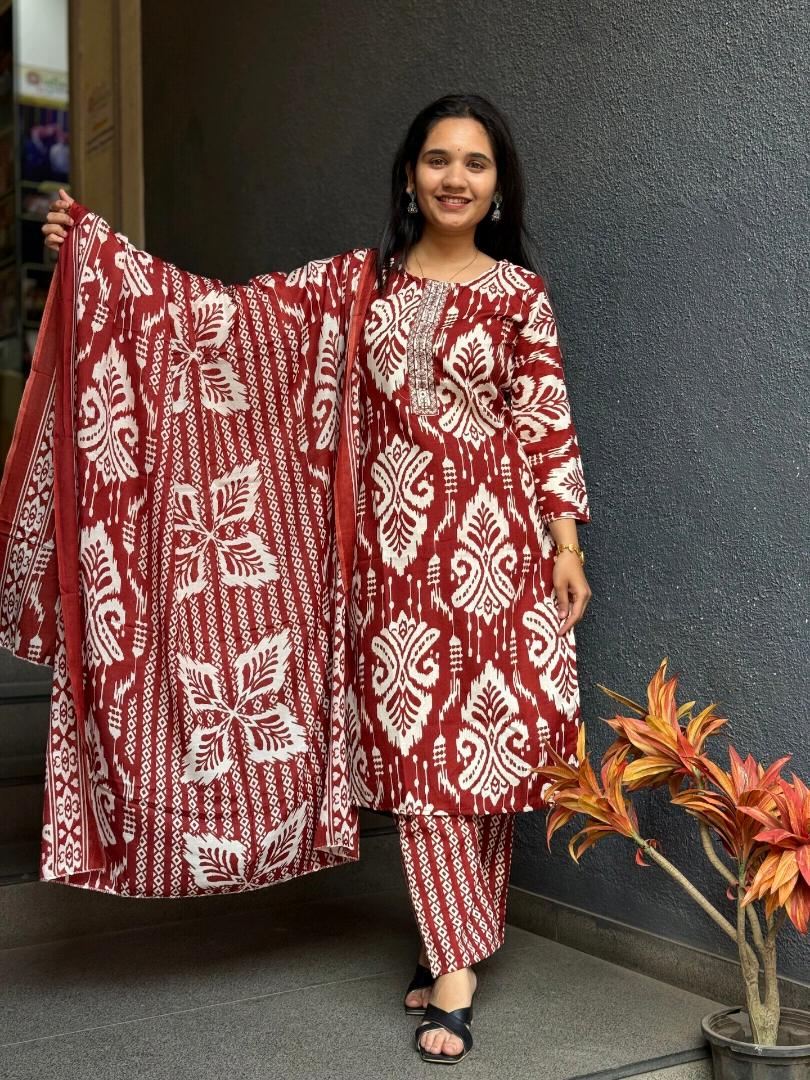 RUST IKAT COTTON SUIT SET