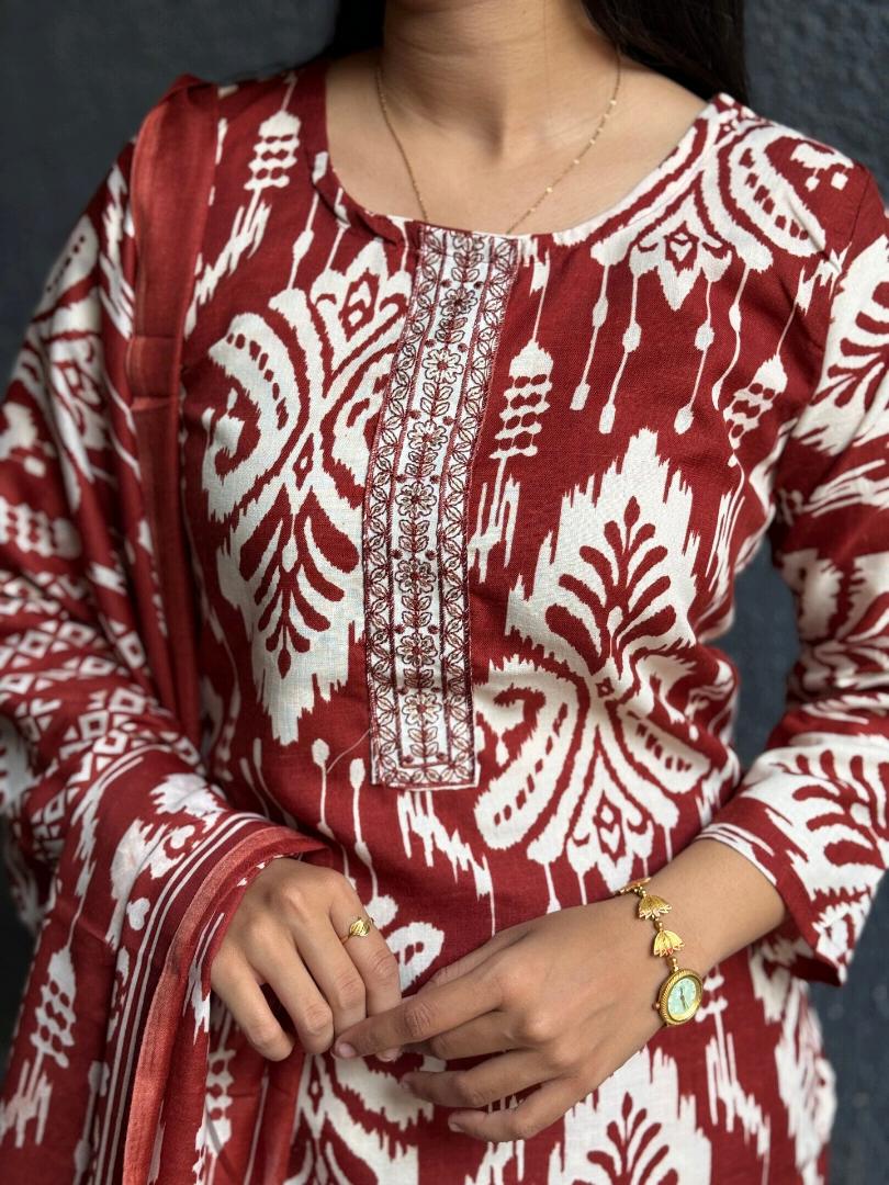 RUST IKAT COTTON SUIT SET