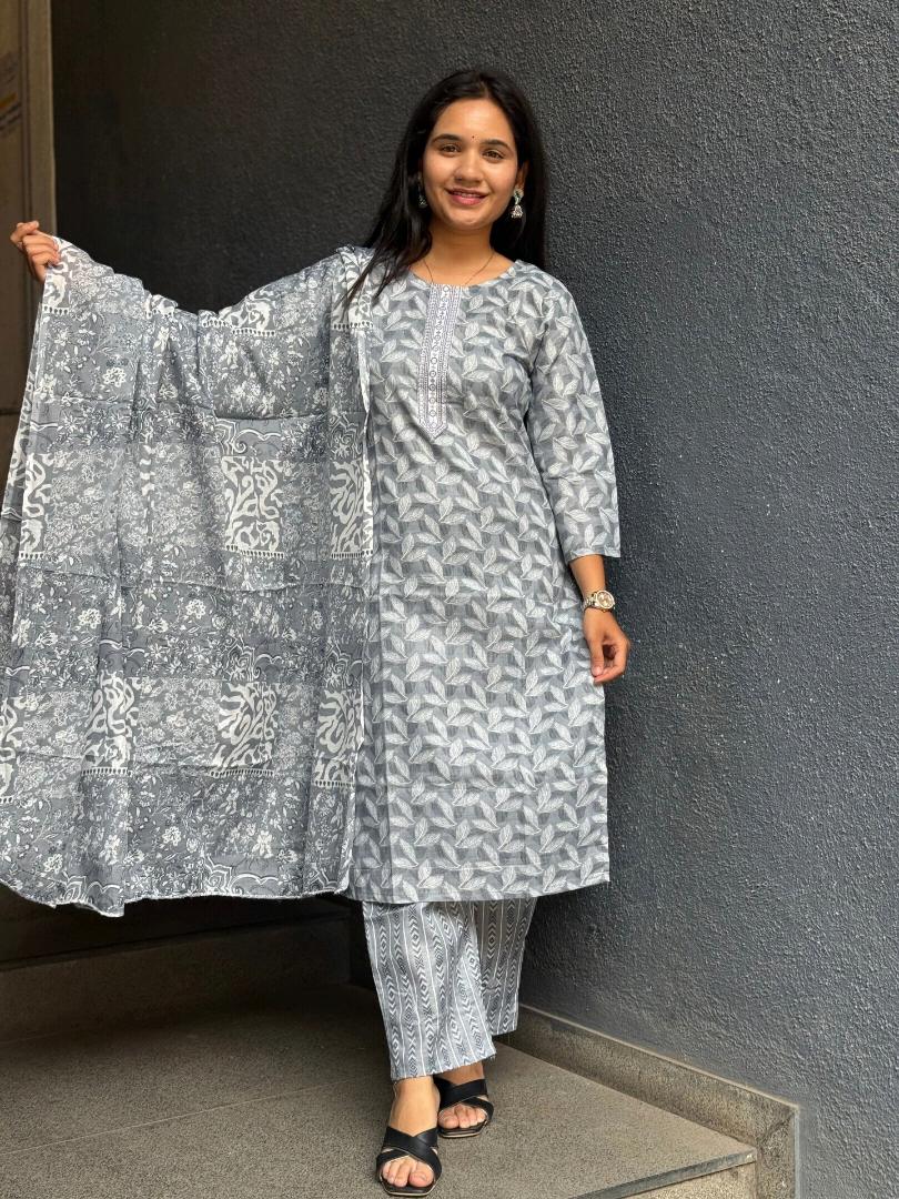 Silver Mist Cotton Suit Set