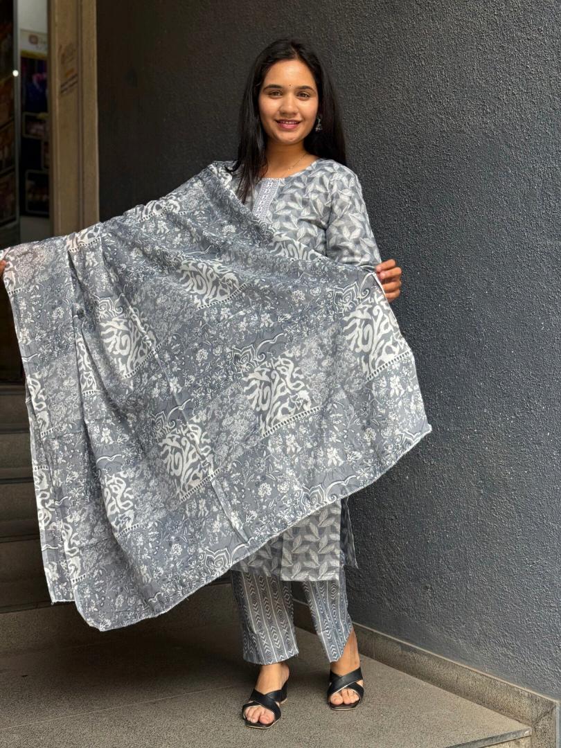 Silver Mist Cotton Suit Set