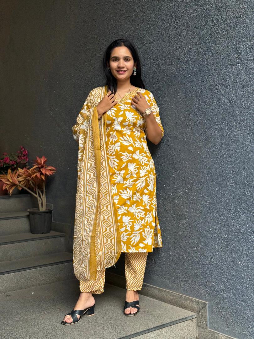 SUNLIT MUSTARD COTTON SUIT SET