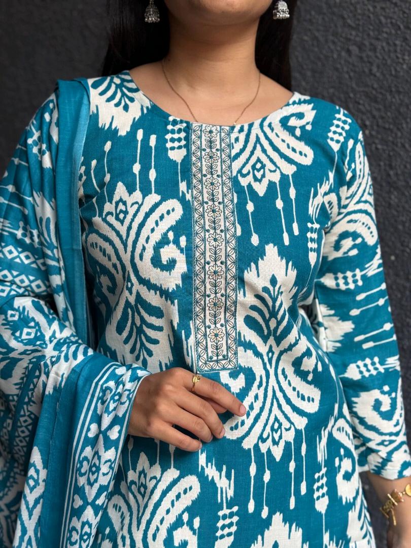 TEAL IKAT COTTON SUIT SET