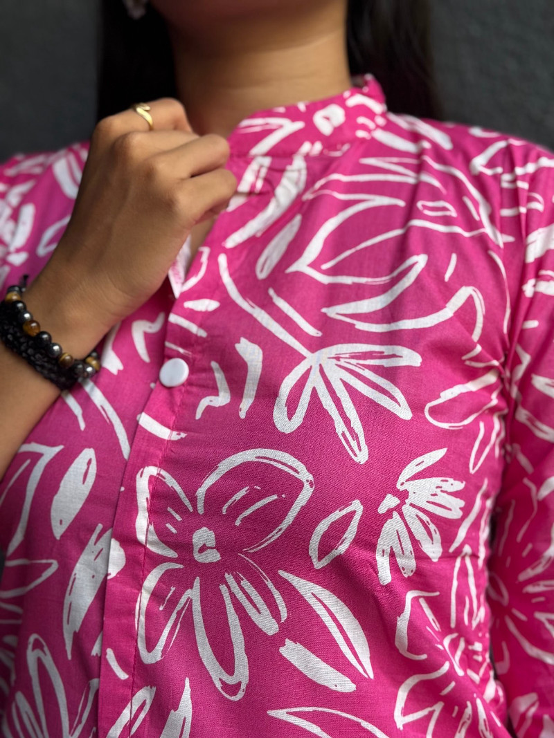 VIBRANT PINK FLORAL PRINT COTTON ENSEMBLE